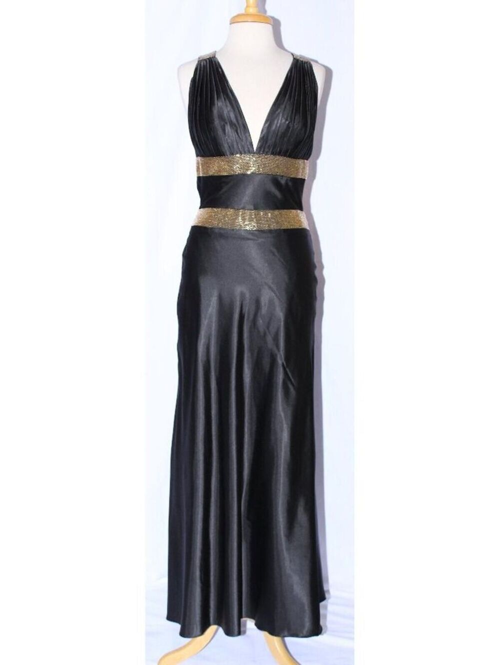 MayQueen #456 Long Satin Beaded Prom or Evening Gown-Sizes 10-BLACK-NWT
